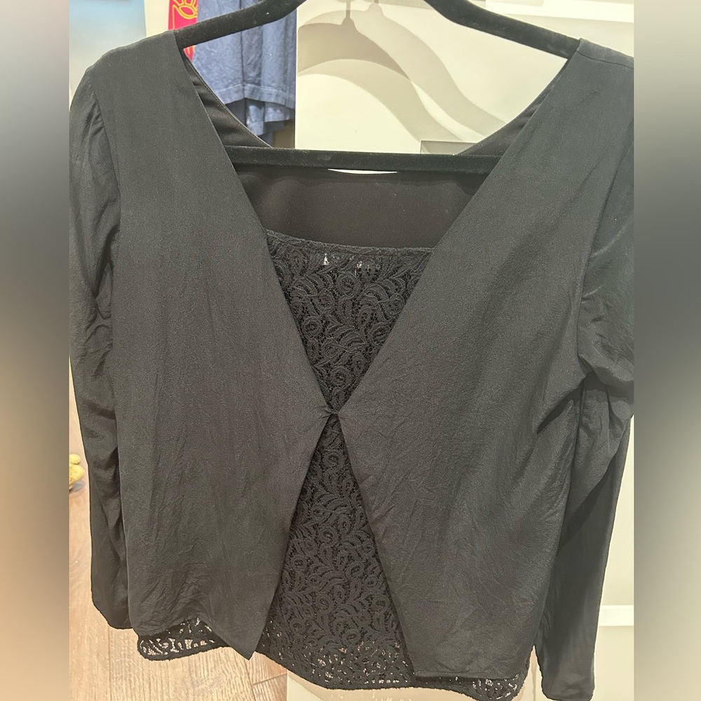 Elegant Black Lace Overlay Women's Top Sezane x madewell collab